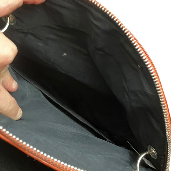 Vintage Tooled Leather Handbag Abstract Art Design Brown Shoulder Purse - Picture 4 of 8